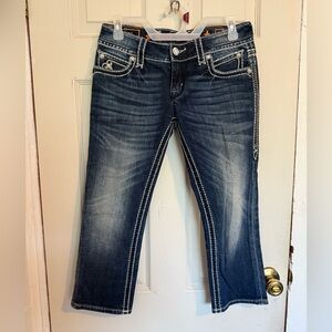 Rock Revival Women's  Capris Jeans - Dark Blue with White Stitching